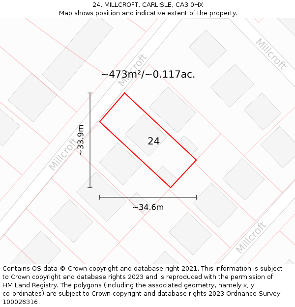 24, MILLCROFT, CARLISLE, CA3 0HX: Plot and title map