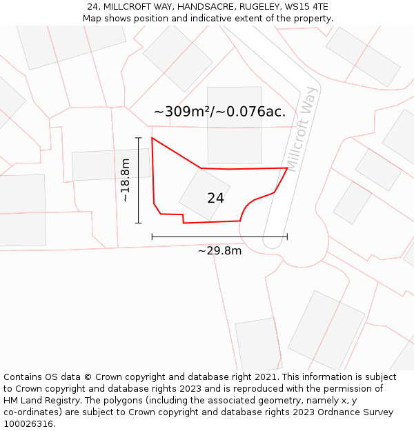 24, MILLCROFT WAY, HANDSACRE, RUGELEY, WS15 4TE: Plot and title map