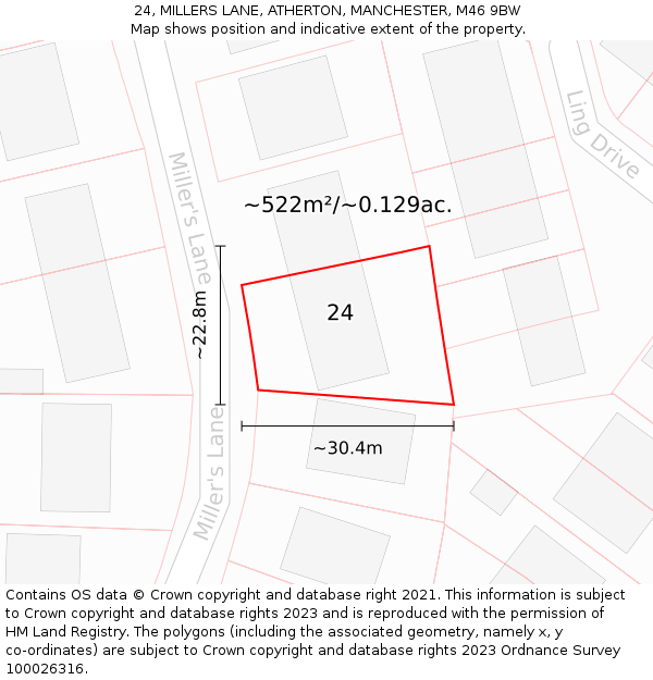 24, MILLERS LANE, ATHERTON, MANCHESTER, M46 9BW: Plot and title map