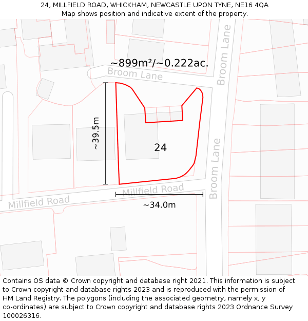 24, MILLFIELD ROAD, WHICKHAM, NEWCASTLE UPON TYNE, NE16 4QA: Plot and title map