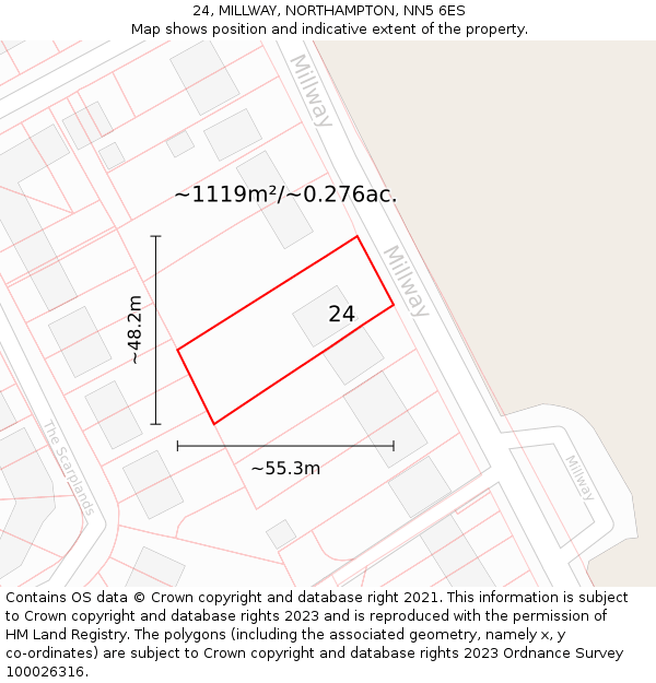 24, MILLWAY, NORTHAMPTON, NN5 6ES: Plot and title map