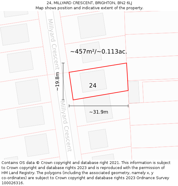 24, MILLYARD CRESCENT, BRIGHTON, BN2 6LJ: Plot and title map