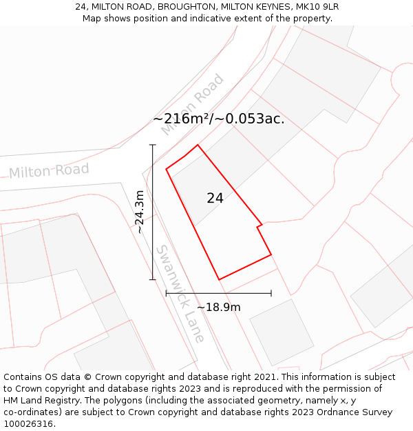24, MILTON ROAD, BROUGHTON, MILTON KEYNES, MK10 9LR: Plot and title map