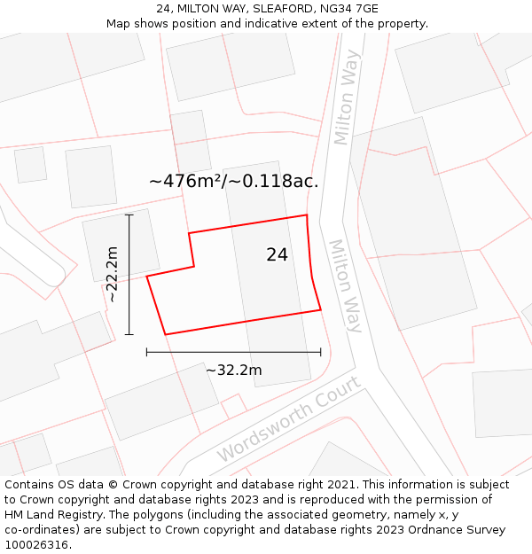 24, MILTON WAY, SLEAFORD, NG34 7GE: Plot and title map