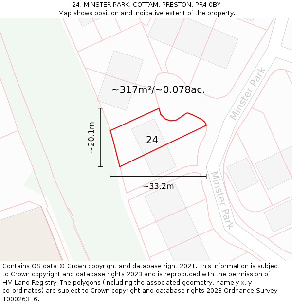 24, MINSTER PARK, COTTAM, PRESTON, PR4 0BY: Plot and title map