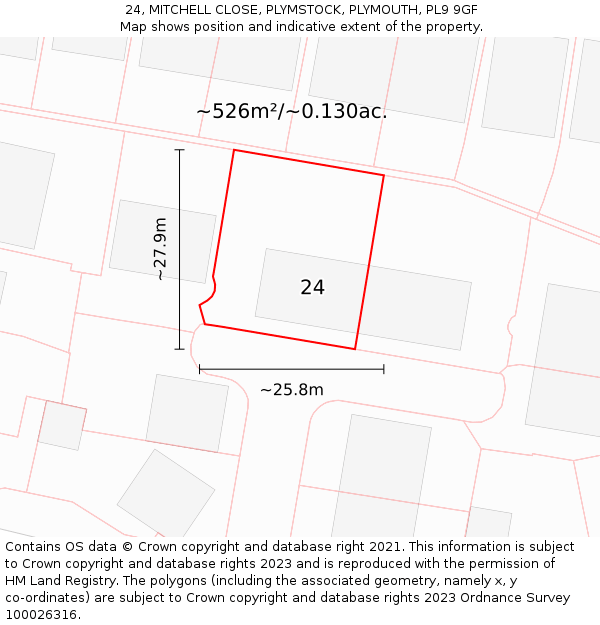 24, MITCHELL CLOSE, PLYMSTOCK, PLYMOUTH, PL9 9GF: Plot and title map