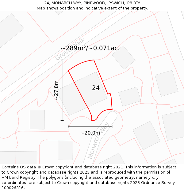 24, MONARCH WAY, PINEWOOD, IPSWICH, IP8 3TA: Plot and title map
