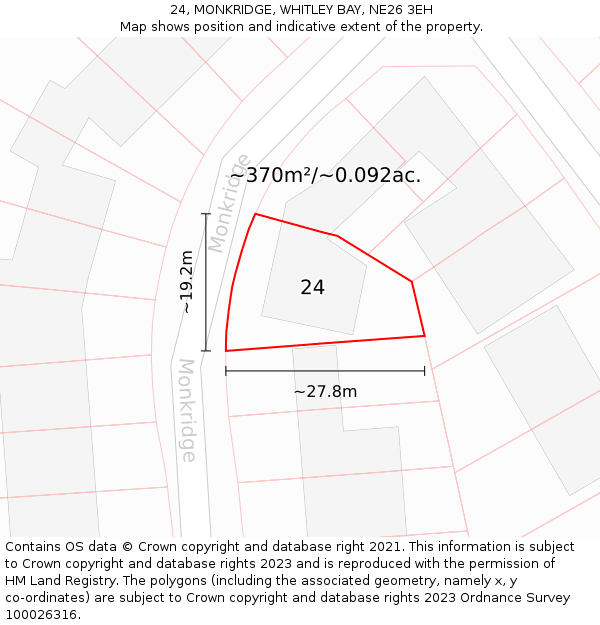 24, MONKRIDGE, WHITLEY BAY, NE26 3EH: Plot and title map