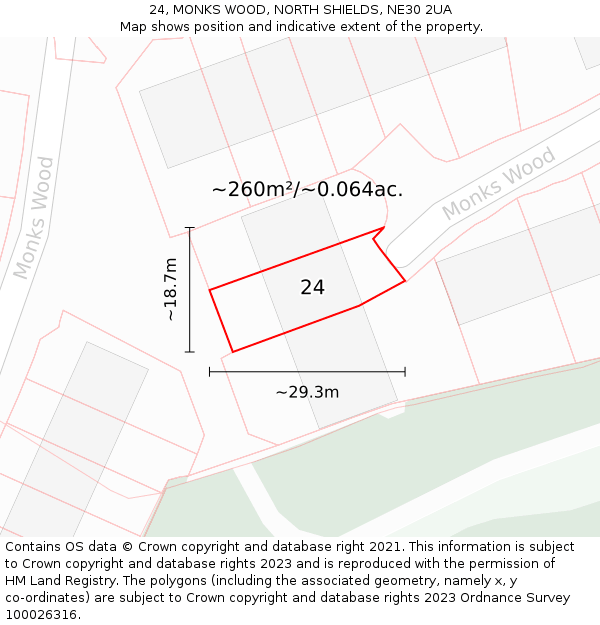 24, MONKS WOOD, NORTH SHIELDS, NE30 2UA: Plot and title map