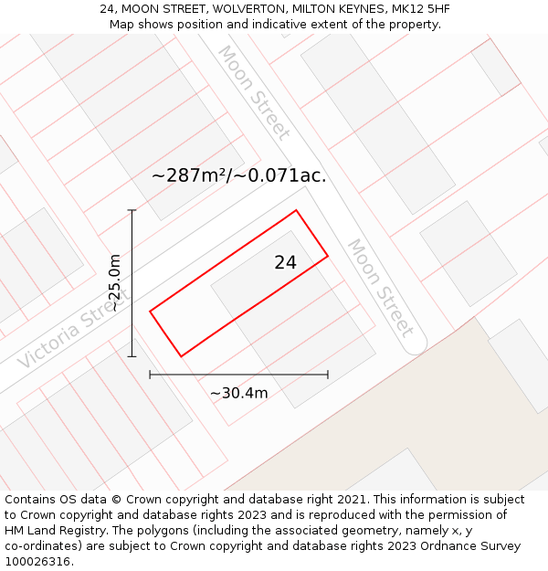 24, MOON STREET, WOLVERTON, MILTON KEYNES, MK12 5HF: Plot and title map