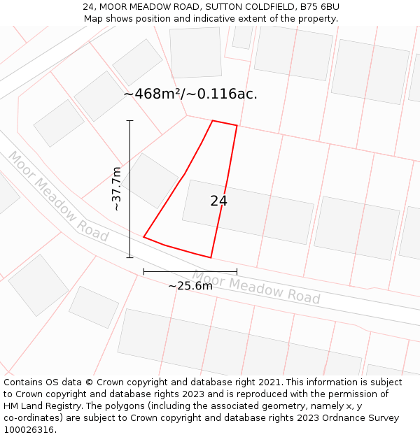 24, MOOR MEADOW ROAD, SUTTON COLDFIELD, B75 6BU: Plot and title map