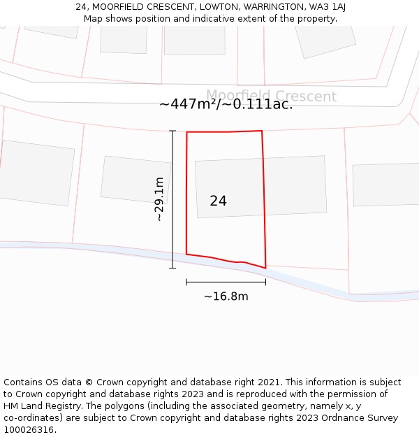 24, MOORFIELD CRESCENT, LOWTON, WARRINGTON, WA3 1AJ: Plot and title map
