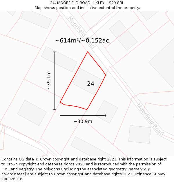 24, MOORFIELD ROAD, ILKLEY, LS29 8BL: Plot and title map