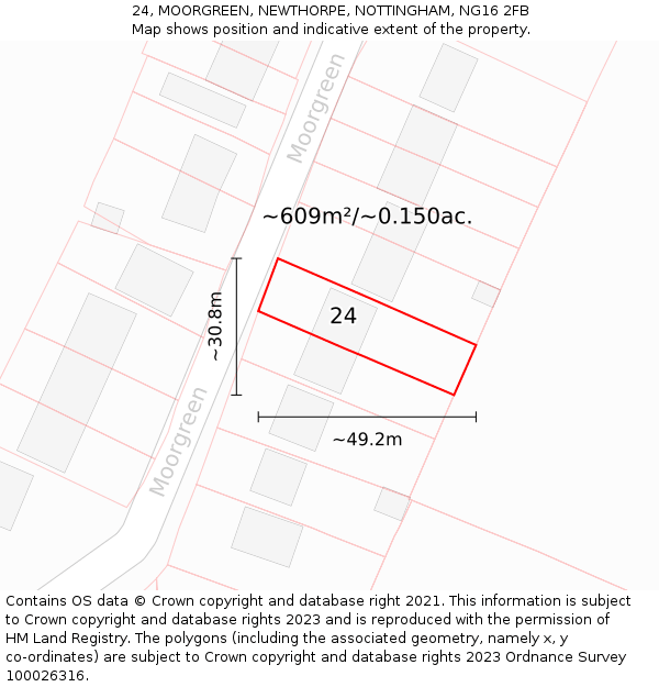 24, MOORGREEN, NEWTHORPE, NOTTINGHAM, NG16 2FB: Plot and title map