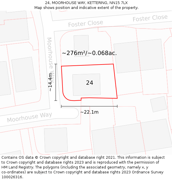 24, MOORHOUSE WAY, KETTERING, NN15 7LX: Plot and title map