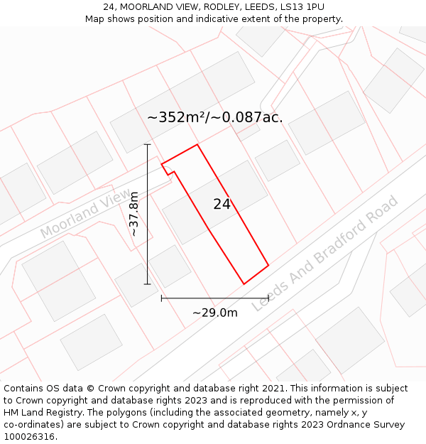 24, MOORLAND VIEW, RODLEY, LEEDS, LS13 1PU: Plot and title map