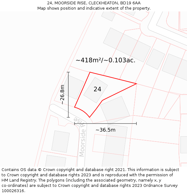 24, MOORSIDE RISE, CLECKHEATON, BD19 6AA: Plot and title map