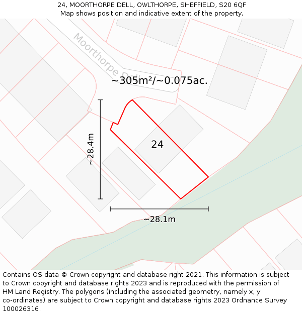 24, MOORTHORPE DELL, OWLTHORPE, SHEFFIELD, S20 6QF: Plot and title map