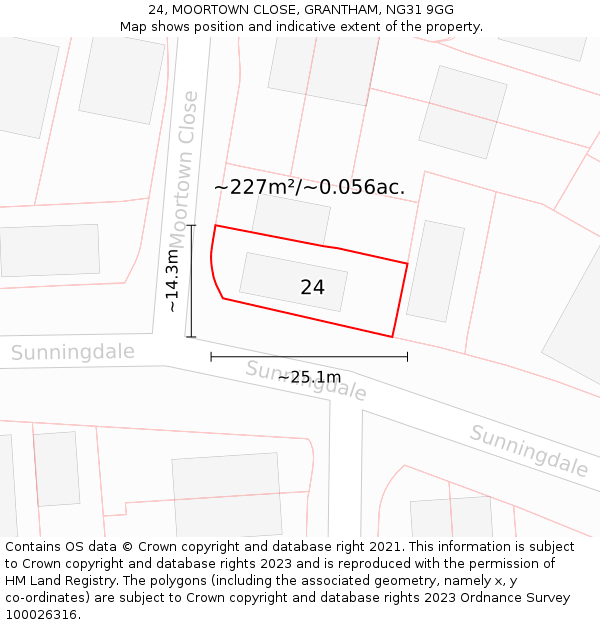 24, MOORTOWN CLOSE, GRANTHAM, NG31 9GG: Plot and title map