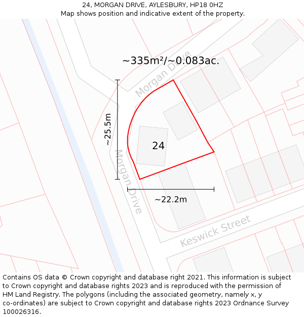 24, MORGAN DRIVE, AYLESBURY, HP18 0HZ: Plot and title map