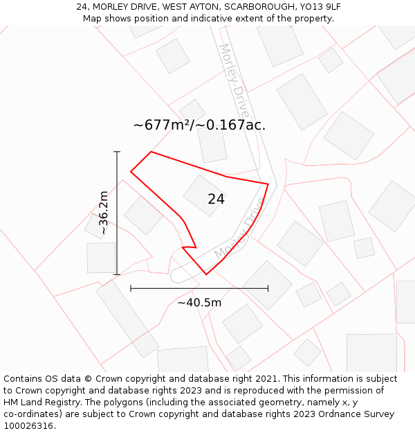 24, MORLEY DRIVE, WEST AYTON, SCARBOROUGH, YO13 9LF: Plot and title map