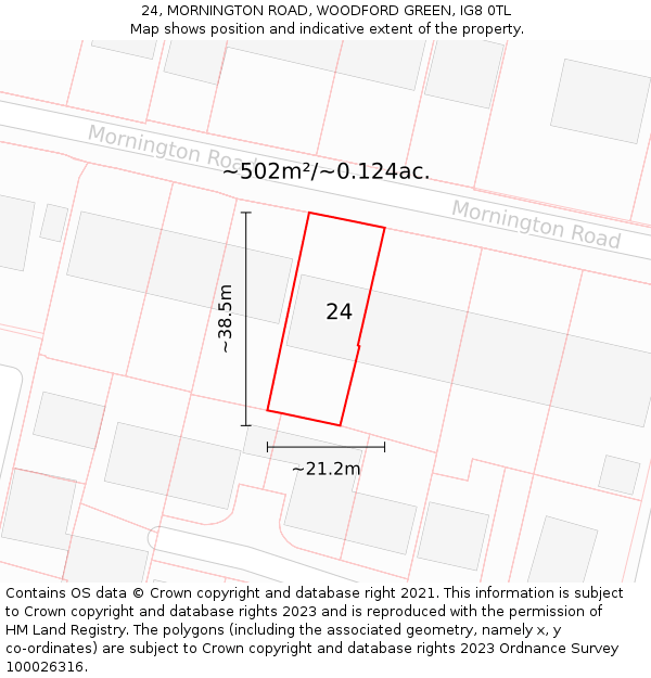 24, MORNINGTON ROAD, WOODFORD GREEN, IG8 0TL: Plot and title map