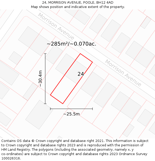 24, MORRISON AVENUE, POOLE, BH12 4AD: Plot and title map