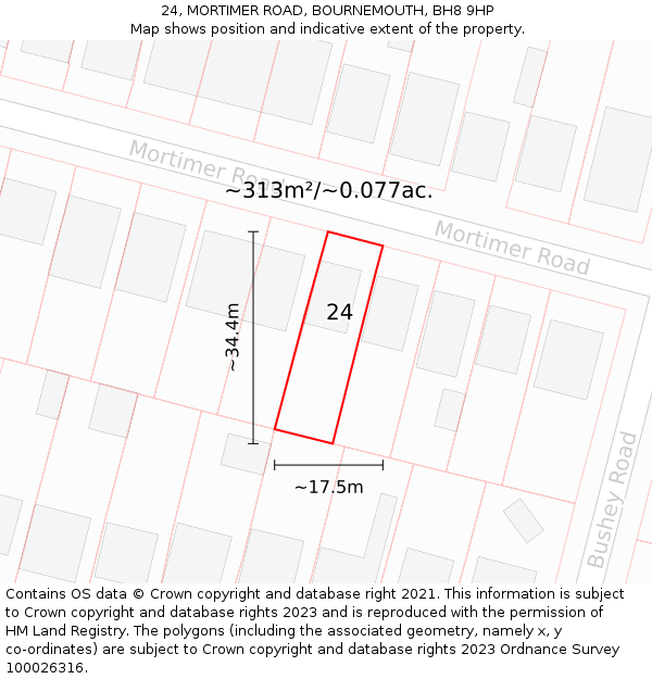 24, MORTIMER ROAD, BOURNEMOUTH, BH8 9HP: Plot and title map