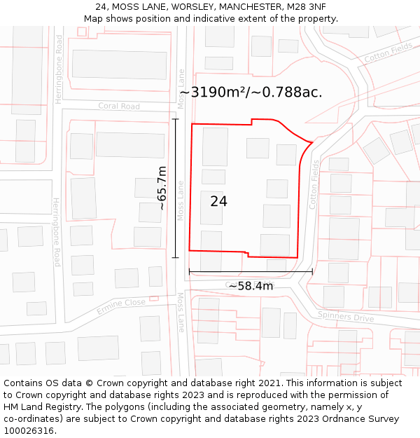 24, MOSS LANE, WORSLEY, MANCHESTER, M28 3NF: Plot and title map