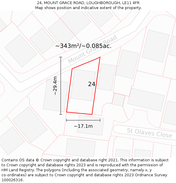 24, MOUNT GRACE ROAD, LOUGHBOROUGH, LE11 4FR: Plot and title map