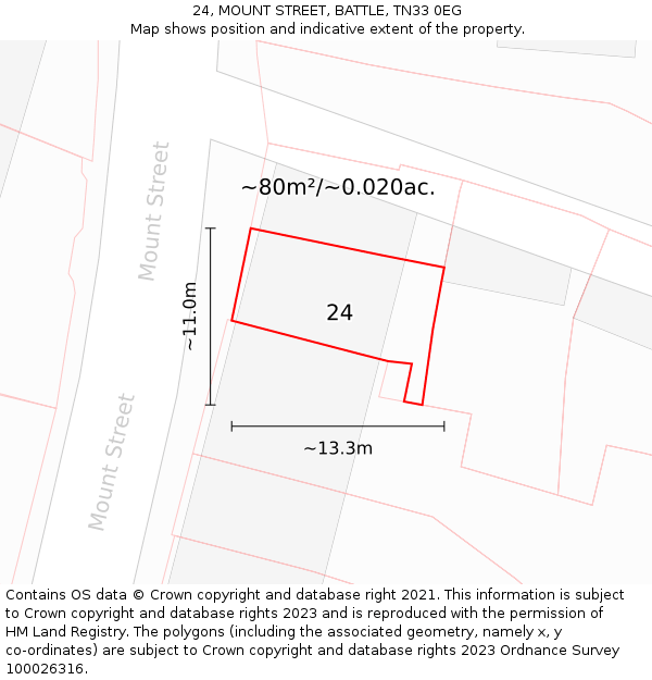 24, MOUNT STREET, BATTLE, TN33 0EG: Plot and title map