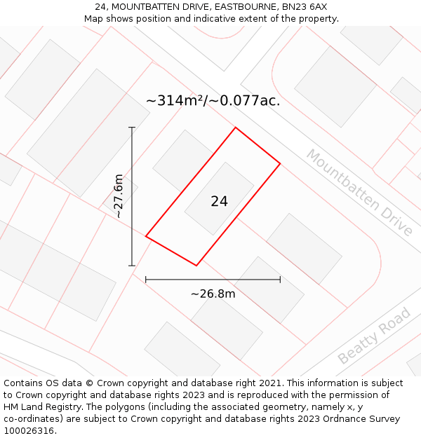 24, MOUNTBATTEN DRIVE, EASTBOURNE, BN23 6AX: Plot and title map