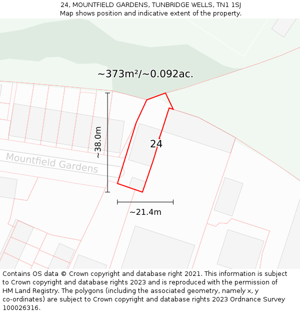 24, MOUNTFIELD GARDENS, TUNBRIDGE WELLS, TN1 1SJ: Plot and title map