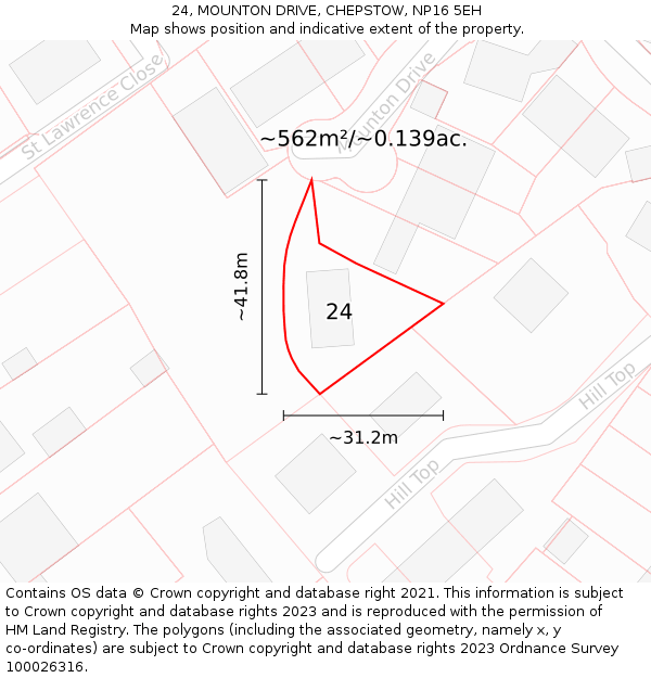 24, MOUNTON DRIVE, CHEPSTOW, NP16 5EH: Plot and title map
