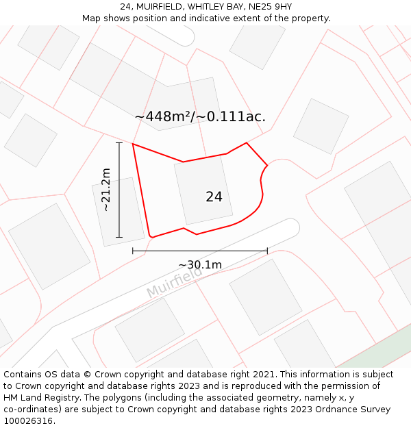 24, MUIRFIELD, WHITLEY BAY, NE25 9HY: Plot and title map