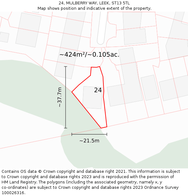 24, MULBERRY WAY, LEEK, ST13 5TL: Plot and title map