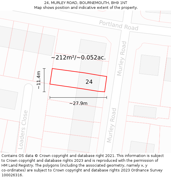 24, MURLEY ROAD, BOURNEMOUTH, BH9 1NT: Plot and title map