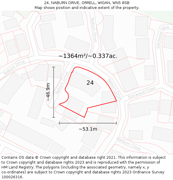 24, NABURN DRIVE, ORRELL, WIGAN, WN5 8SB: Plot and title map