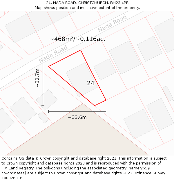 24, NADA ROAD, CHRISTCHURCH, BH23 4PR: Plot and title map