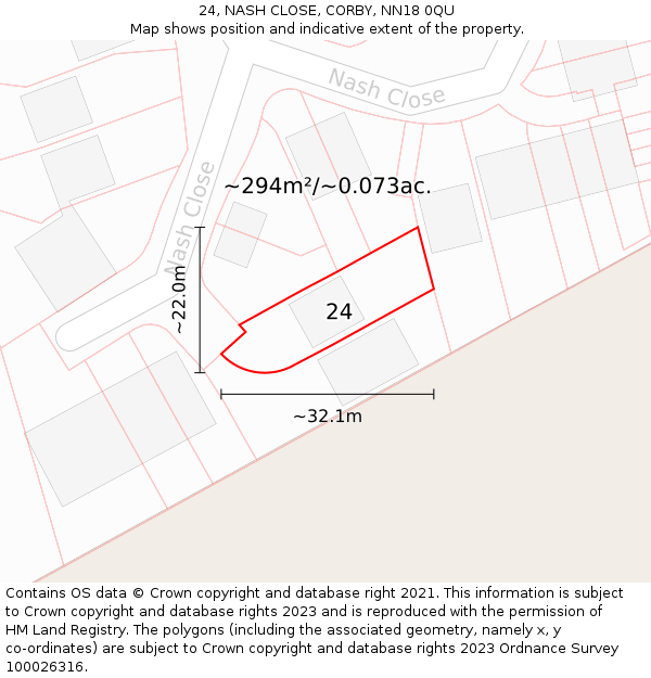 24, NASH CLOSE, CORBY, NN18 0QU: Plot and title map