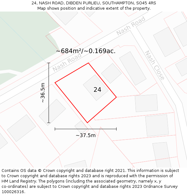 24, NASH ROAD, DIBDEN PURLIEU, SOUTHAMPTON, SO45 4RS: Plot and title map