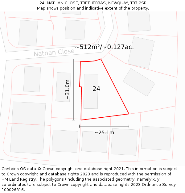 24, NATHAN CLOSE, TRETHERRAS, NEWQUAY, TR7 2SP: Plot and title map