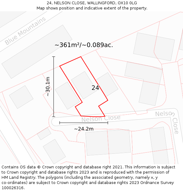 24, NELSON CLOSE, WALLINGFORD, OX10 0LG: Plot and title map