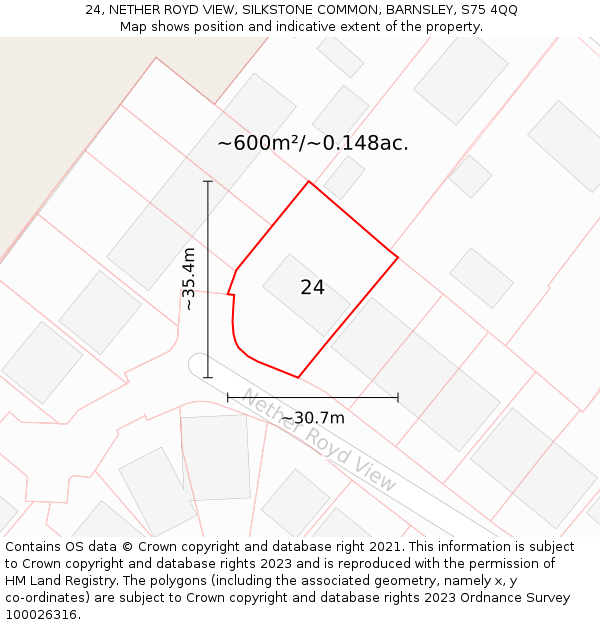 24, NETHER ROYD VIEW, SILKSTONE COMMON, BARNSLEY, S75 4QQ: Plot and title map
