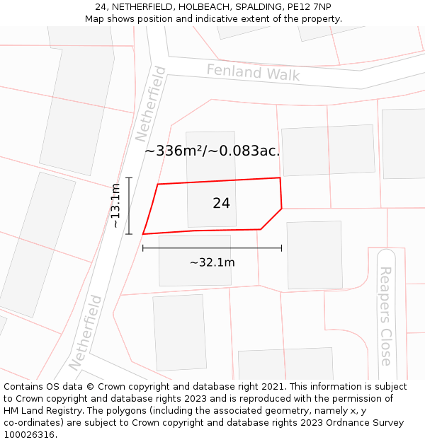 24, NETHERFIELD, HOLBEACH, SPALDING, PE12 7NP: Plot and title map
