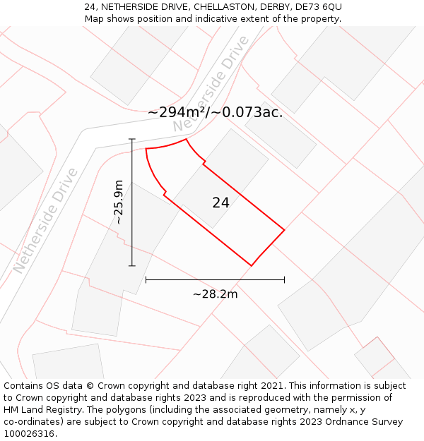 24, NETHERSIDE DRIVE, CHELLASTON, DERBY, DE73 6QU: Plot and title map