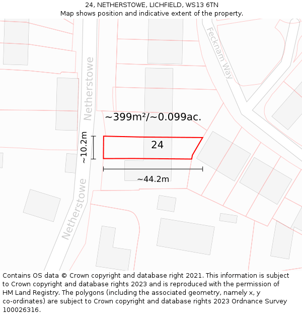 24, NETHERSTOWE, LICHFIELD, WS13 6TN: Plot and title map