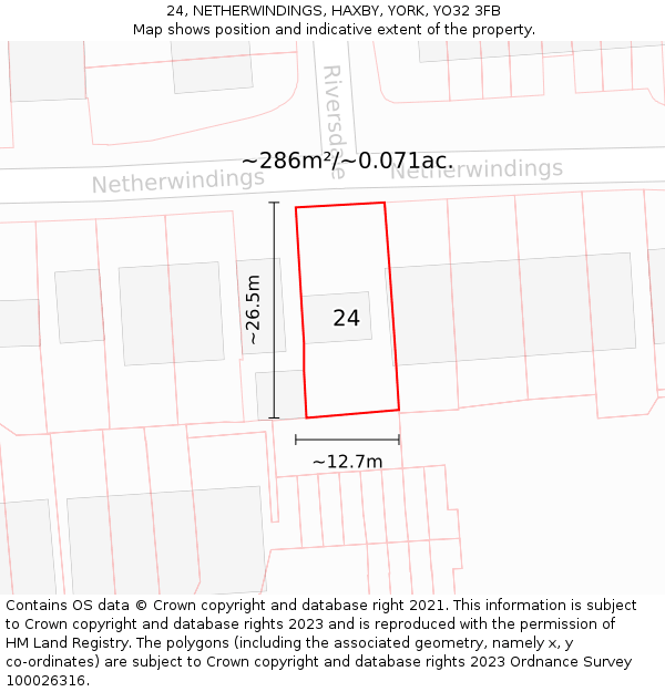 24, NETHERWINDINGS, HAXBY, YORK, YO32 3FB: Plot and title map