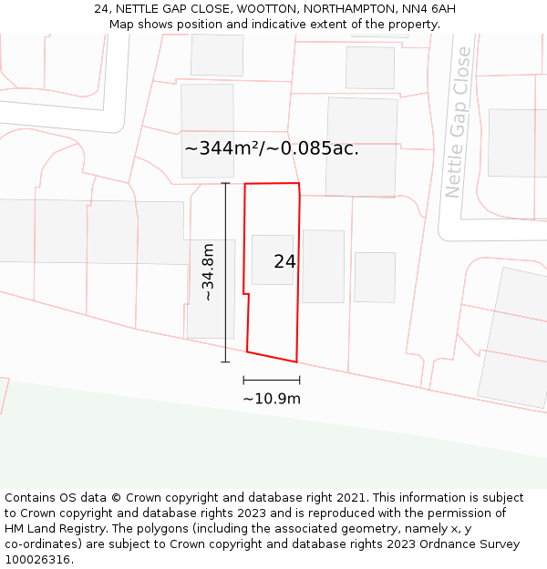 24, NETTLE GAP CLOSE, WOOTTON, NORTHAMPTON, NN4 6AH: Plot and title map