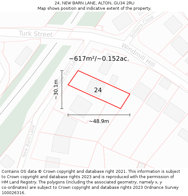 24, NEW BARN LANE, ALTON, GU34 2RU: Plot and title map